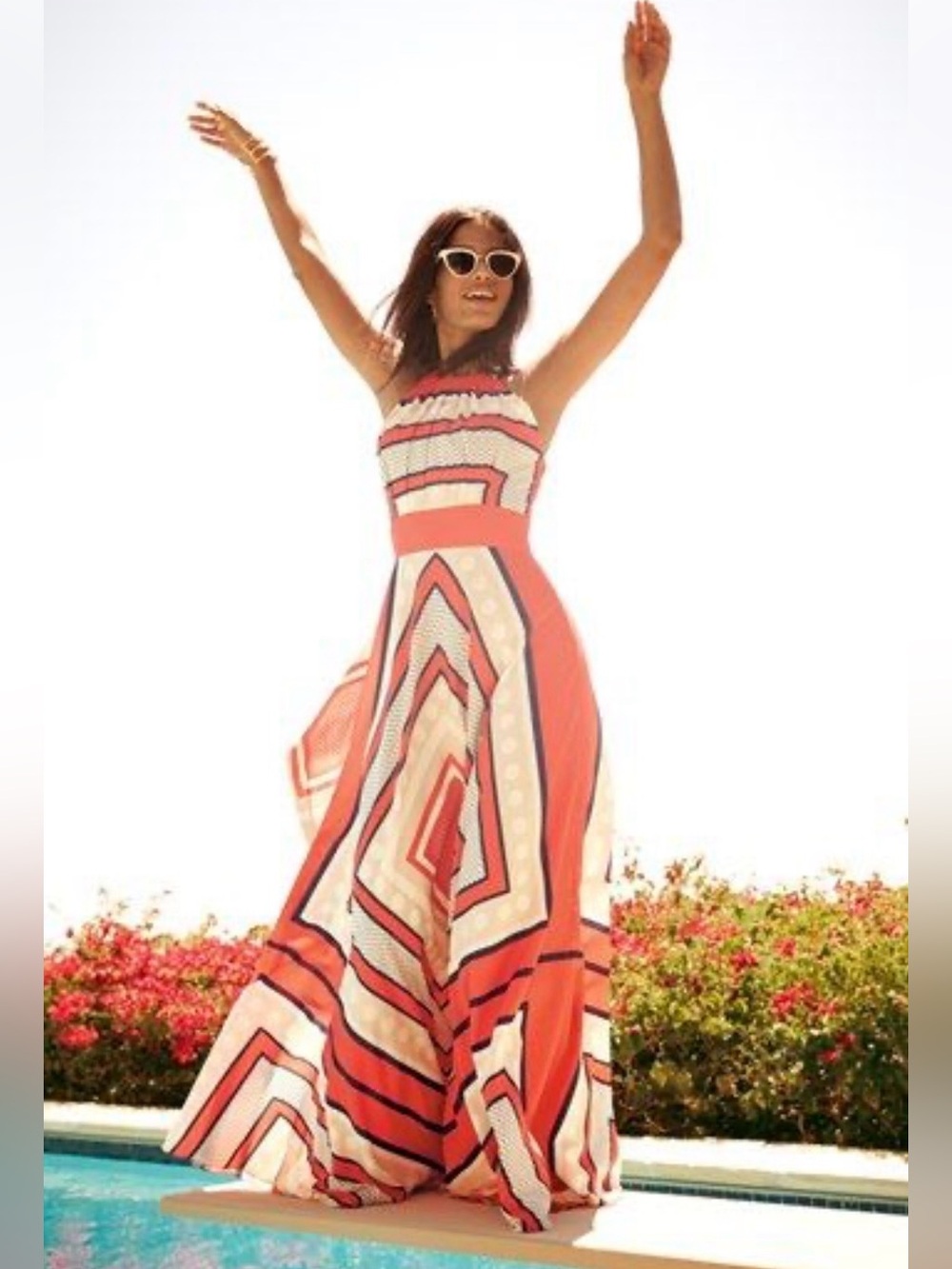 Eliza J Scarf Print Crêpe de Chine Halter Neck Tie A-Line Pleated Maxi Dress 4